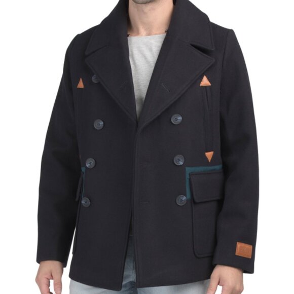 NEW SCOTCH & SODA Wool Blend Izak Peacoat With Contrast Detail, Removable Collar - Picture 4 of 7